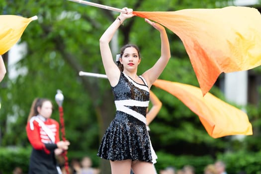 Louisville, Kentucky, USA - May 2, 2019: The Pegasus Parade, Members of the Upper St Clair Music Depertment, The Pride Of USC, performing at the parade
