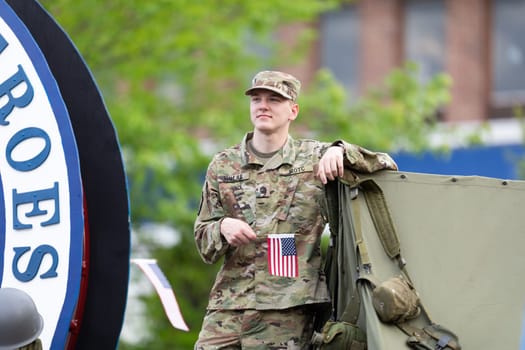 Louisville, Kentucky, USA - May 2, 2019: The Pegasus Parade, Float Carrying JROTC members and Military Veterans, during the parade