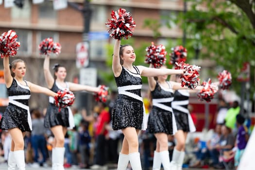 Louisville, Kentucky, USA - May 2, 2019: The Pegasus Parade, Members of the Upper St Clair Music Depertment, The Pride Of USC, performing at the parade