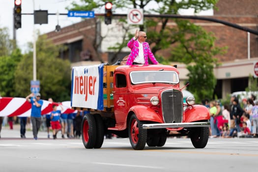 Louisville, Kentucky, USA - May 2, 2019: The Pegasus Parade, Old Meijer truck, promoting Meijer during the parade