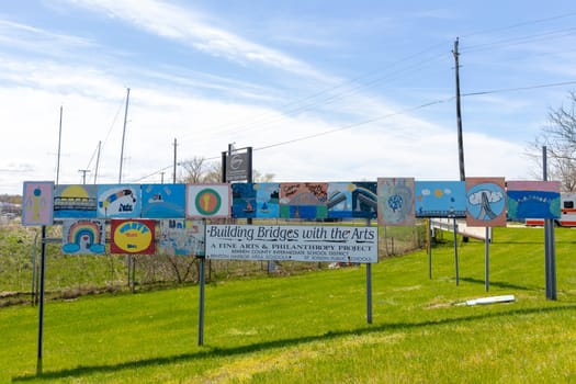 St. Joseph, Michigan, USA - May 4, 2019: Artwork Display at the city limits of Benton and St Joseph, promoting good relationship between sister cities