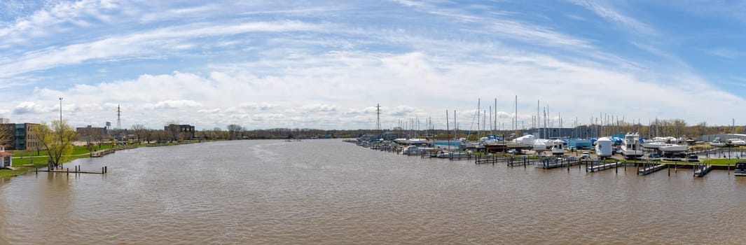 St. Joseph, Michigan, USA - May 4, 2019: Small boat yard on Marina Island