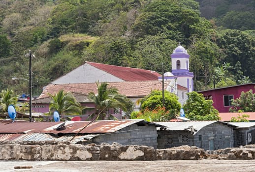 Houses in Portobelo with the church San Felipe Panama