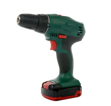 green cordless drill on the white background
