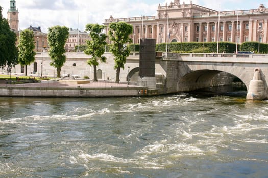 Bridge in stockholm. Stormy sea under the bridge