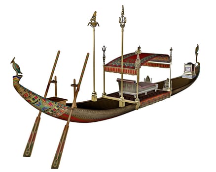 Egyptian sacred barge with throne isolated in white background - 3D render