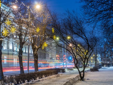 NIght view of Riga street in Christmass time