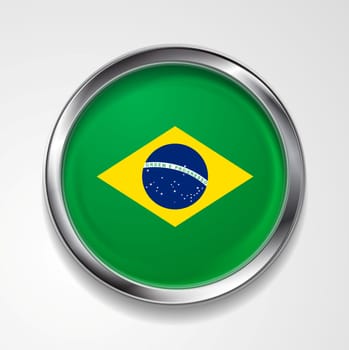Abstract button with stylish metallic frame. Brazilian vector flag
