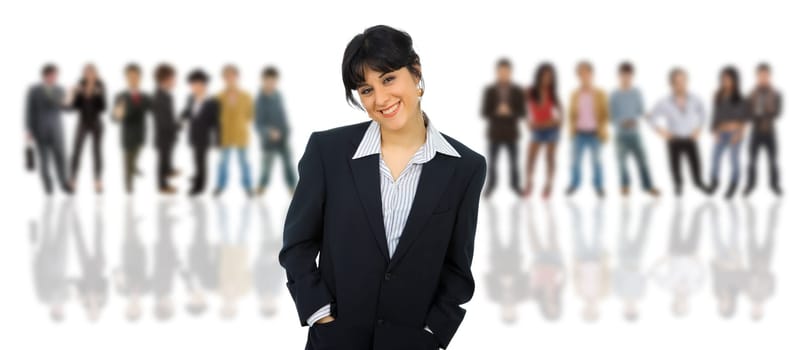 young business woman with some people on the back