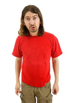 young silly casual man portrait in a white background
