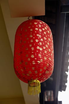 Red decorative Chinese lantern hanging on the street