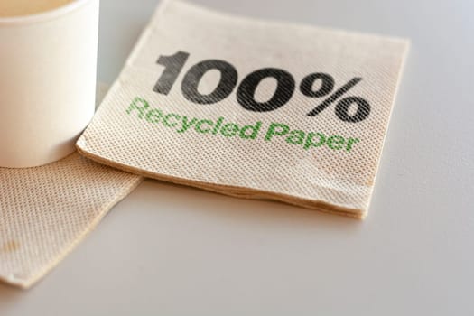 napkins made entirely of recycled paper. Eco sustainable napkin. Environmental protection. 100% recycled paper