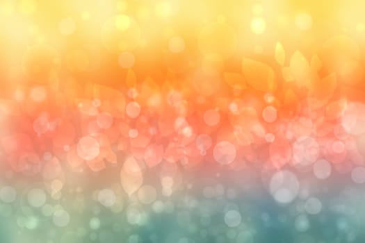 Abstract bright landscape texture with natural light green orange bokeh lights and bright yellow sunny light with leaves. Autumn or summer background with copy space.