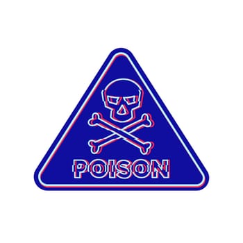 Retro style illustration showing a 1990s neon sign light signage lighting of a poison, hazard or warning symbol sign with skull-and-crossbones flickering on isolated background.