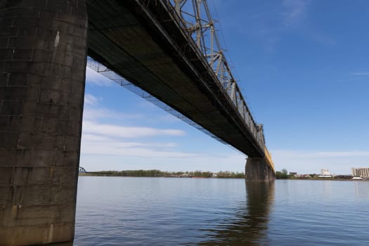 Louisville, Kentucky, USA - April 13, 2019: The Clark Memorial Bridge, US-31, Jeffersonville on the background.
