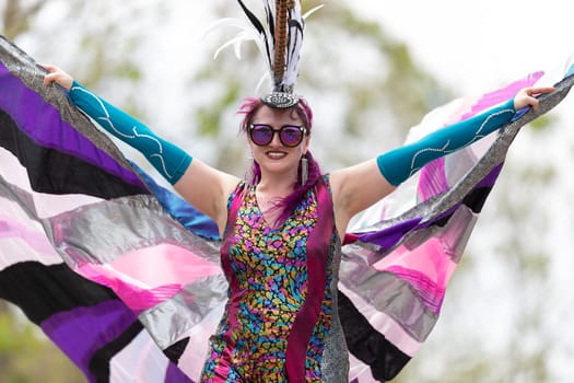 Cleveland, Ohio, USA - June 8, 2019: Parade the Circle, women on stilts dancing during the parade