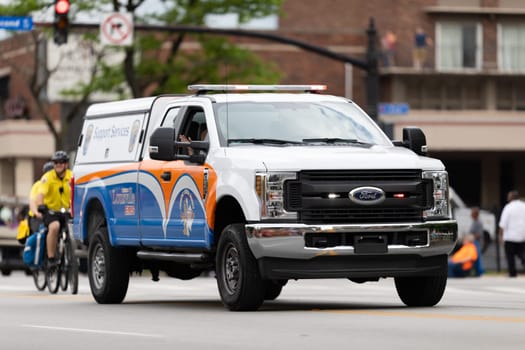 Louisville, Kentucky, USA - May 2, 2019: The Pegasus Parade,Unit from the support Services driving down the street during the parade
