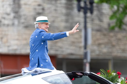 Louisville, Kentucky, USA - May 2, 2019: The Pegasus Parade, Car carrying Monte Durham tv personality during the parade