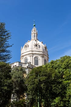 Dome of the late Baroque and Neo-Classical Royal Basilica and Convent of the Most Sacred Heart of Jesus, built in late 18th century in Lisbon, Portugal