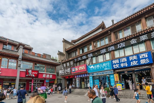 Xian, China -  July 2019 : Shops in Muslim Quarter in Xian, Shaanxi Province