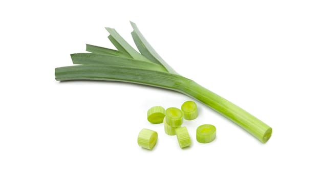 Green leek sliced isolated on white background