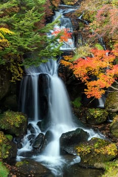 Autumn fall forest at Ryuzu waterfall at Nikko Tochigi Japan