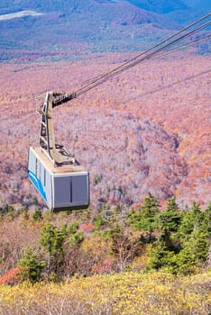 Aerial view of red leaf autumn fall season for Forest wodland From Hakkoda Mountain with Hakkoda Ropeway in Aomori Tohoku Japan