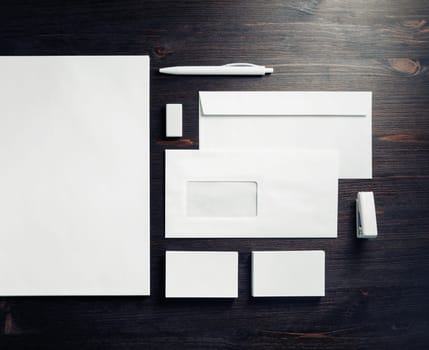 Blank stationery template for placing your design. Mockup for branding identity. Top view. Flat lay.