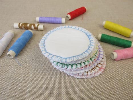 Hand sewn, colorful, reusable, washable cotton cosmetic pads - makeup removal pads for facial cleansing