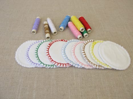 Hand sewn, colorful, reusable, washable cotton cosmetic pads - makeup removal pads for facial cleansing