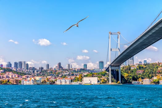 The 15 July Martyrs Bridge or the Bosphorus Bridge and modern Istanbul view.