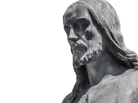 Jesus statue isolated on white background. Copy space.