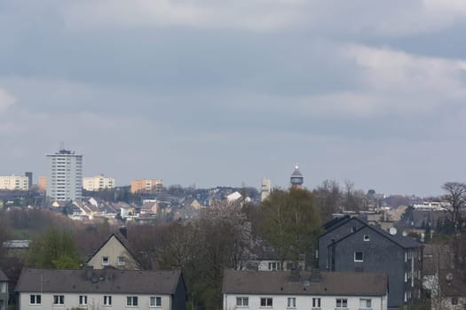 Panoramic shot, skyline of the city of Velbert.with sights