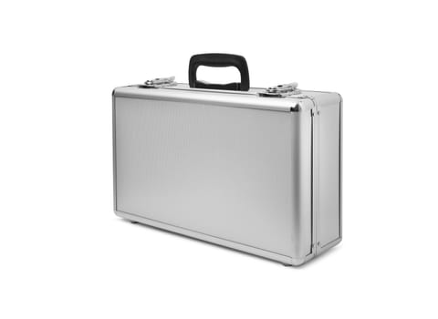 Metallic suitcase isolated on black background. With clipping path