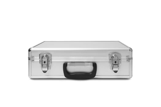 Metallic suitcase isolated on black background. With clipping path