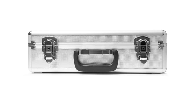 Metallic suitcase isolated on black background. With clipping path