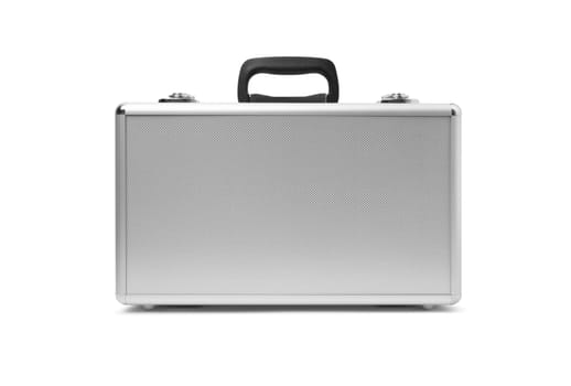 Metallic suitcase isolated on black background. With clipping path