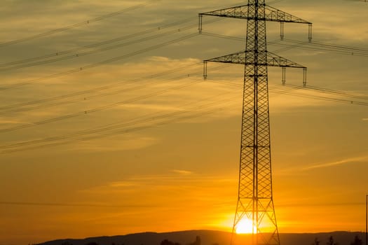 electric grid at sunset