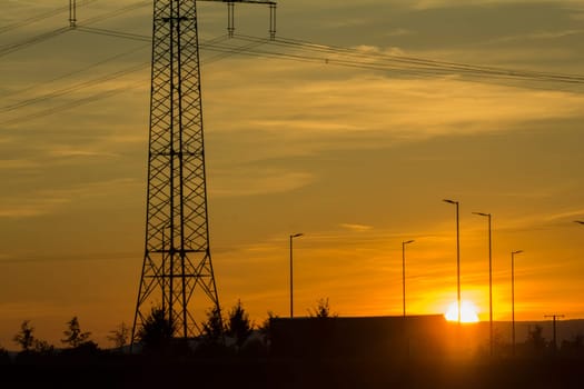 electric grid at sunset
