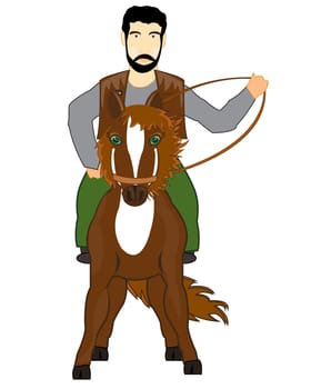 Man goes on horse on white background is insulated