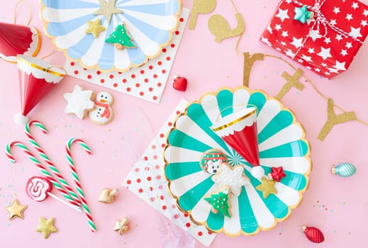 Colorful decorations and props for a Christmas party