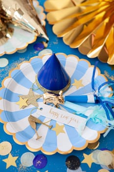 Colorful decorations and props for a New Years Eve party