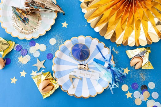 Colorful decorations and props for a New Years Eve party