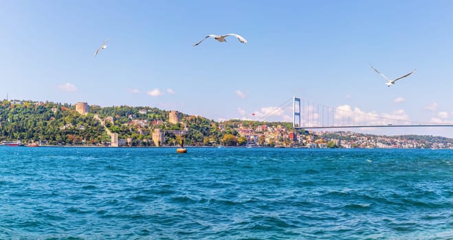 The Bosphorus view, Rumelian Castle and the Bridge, Istanbul, Turkey.