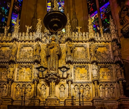 Palma Mallorca Spain June 2015 Beautiful gothic style interior in Cathedral of Santa Maria of Palma La Seu splendour and craftsmanship in architecture