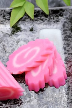 Japanese food, Naruto kamaboko on gray dish