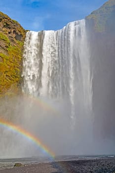 Colorful Skogafoss Falls Above a Rainbow in Iceland