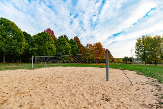 Public Park with Volleyball Net in Autumn