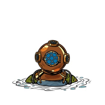 retro deep sea diver in metal helmet. isolate on white background. Pop art vector illustration drawing