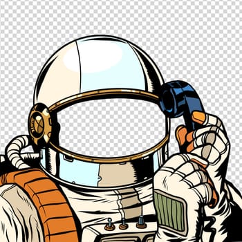 The astronaut is talking on the phone. empty spacesuit template. Pop art retro vector illustration drawing